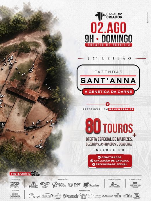 Flyer do 37º Leilão Fazendas Sant'Anna, 2 de agosto às 9h em Rancharia-SP
